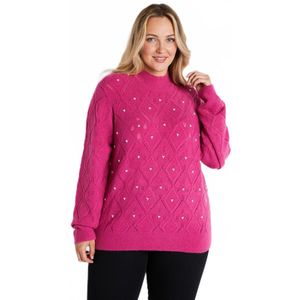 Zachte opengewerkte kralen trui met opstaande kraag