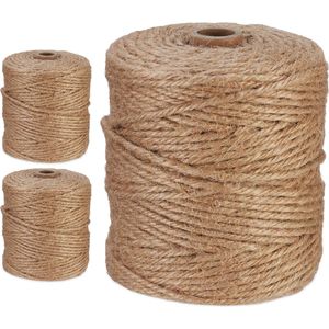 Relaxdays jute touw 3 mm x 100 m - set van 3 - jute koord - paktouw - decoratie - buiten