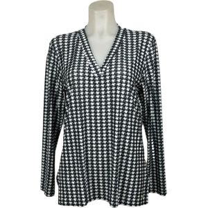 Angelle Milan – Travelkleding voor dames – Zwart/Witte Patroon blouse – Ademend – Kreukvrij – Duurzame Jurk - In 5 maten - Maat XXL