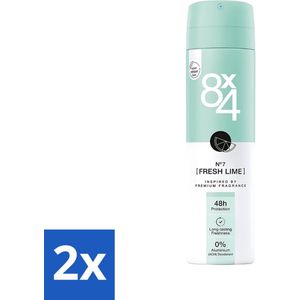 8 x 4 Deospray - No.7 Fresh Lime - Deodorant - Limoengeur - 150 ml - Voordeelverpakking - 2 stuks
