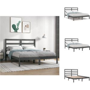 vidaXL houten bedframe - 150 x 200 cm - grijs - massief grenenhout - multiplex lattenbodem - Bed