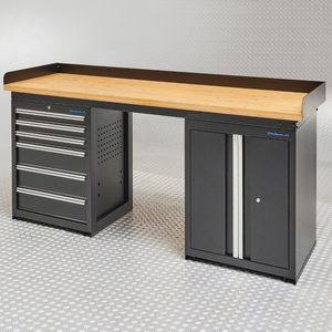 Datona® Werkbank PRO eiken - 6 lades en opbergkast - 200 cm - Zwart