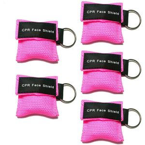 5 stuks reanimatiemasker, reddingsgelaatsschermen met eenrichtingsventiel, adembarrière en sleutelhangerring voor eerste hulp of AED-training (roze)