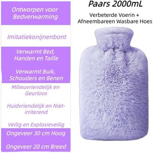 Premium - Warmwaterkruik - Paars - 2L - Lekvrije Bedkruik van PVC met Zachte Imitatie Konijnenbont Hoes
