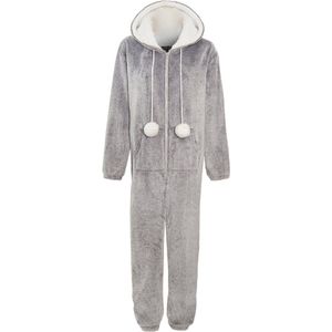 Super zachte Fleece Onesie - grijs met capuchon - Hooded Fleece Onesies - maat 40/42