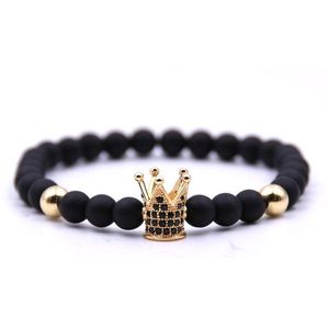Kroon Armband - Zwart met Rosé Goud Kleurig Kroontje - Bijoux - Kralen Armband Heren Dames - Kralen Armband Mannen - Cadeau voor Man