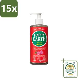 15 x Happy Earth – Handzeep – 100% Natuurlijk Floral Patchouli – 300 ml - Grootverpakking - Natuurlijke Handzeep - Vegan Handzeep - Patchouli Handzeep - Antibacterieel Handzeep - Handzeep Met Geur
