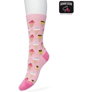 Bonnie Doon Dames Sokken met IJsjes Print maat 36/42 Roze - Thema Sokken - IJs - Cadeau Sokken - Zacht Katoen met Gladde Teennaad - Comfortabel - Perfect Cadeau - Orchid Pink - BT991124.306
