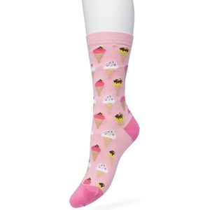 Bonnie Doon Dames Sokken met IJsjes Print maat 36/42 Roze - Thema Sokken - IJs - Cadeau Sokken - Word je Happy en Vrolijk van - Zacht Katoen met Gladde Teennaad - Comfortabel - Perfect Cadeau - Orchid Pink - BT991124.306