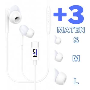 DTH® USB-C Oordopjes – Bedraad – Met Microfoon & Afstandsbediening – Comfortabele Pasvorm – 3 Maten Oordoppen – Plug & Play – In-Ear Type-C Oortjes – 120cm Kabel