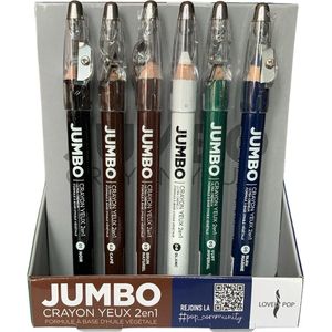 Lovely Pop - Set met 6 JUMBO 2 in 1 Matte Oogpotlood en Oogschaduw - Zwart - Bruin - Wit - Groen - Blauw - Ultra Romig - 6 Potloden met puntenslijper