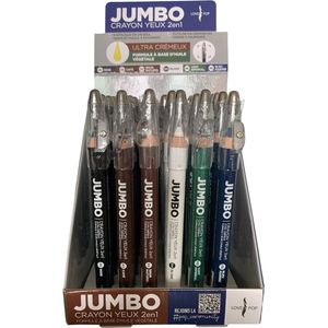 Lovely Pop - Set met 6 JUMBO 2 in 1 Matte Oogpotlood en Oogschaduw - Zwart - Bruin - Wit - Groen - Blauw - Ultra Romig - 6 Potloden met puntenslijper