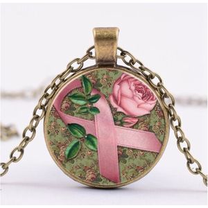 GoedeDoelen.Shop | Ketting Pink Ribbon & Roses Bronze | Pink Ribbon Sieraad | Cancer Awareness | Statement Ketting | Hope | Cadeau | Ribbon | Wellness-House