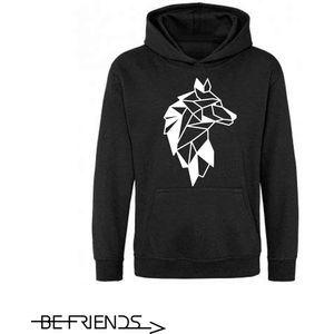 Be Friends Hoodie - Wolf - Heren - Zwart - Maat S