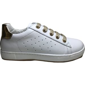 Naturino Mt 33 Veter/rits effen lederen sneakers Hasselt wit goud