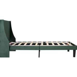 Kibus Groen Velvet Eenpersoonsbed 97 x 197 cm - Bed frame met lattenbodem & Hoofdeinde - Gestoffeerd - Bekleding fluweel in donkergroen - Matras 90x190