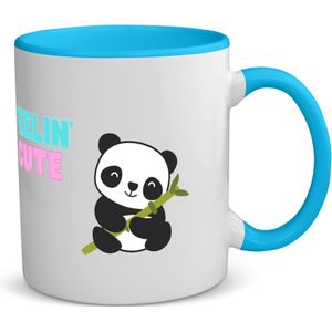 Akyol - feelin cute panda koffiemok - theemok - blauw - Panda - panda liefhebbers - verjaardag - dieren liefhebbers - cadeau - kado - geschenk - verjaardagscadeau - 350 ML inhoud