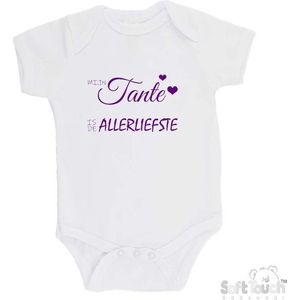 100% katoenen Romper ""Mijn tante is de allerliefste"" Meisjes Katoen Wit/paars Maat 62/68