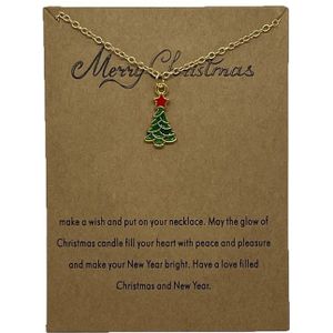 Zoëies® Wenskaart en kerstboom ketting met rode ster goudkleurig