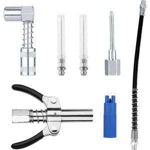 Accessoireset voor Vetspuiten - 7st Inclusief Vetspuitslang - 90 Graden Koppelingsadapter - Naalddispenser Naaldmondstuk - Mondstukreiniger - Dubbele Handgreepkoppeling - Fittingaccessoires