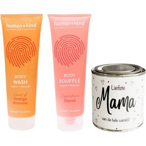 Human+Kind Cadeauset Douche & Body Mama - Human + Kind Body Souffle / Milk 250ml Signature blend - Human + Kind Body Wash 250ml Orange Blossom - Snoepjeblikje liefste Mama van de hele wereld!