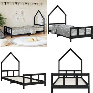 vidaXL Kinderbedframe 90x190 cm massief grenenhout zwart - Kinderbedframe - Kinderbedframes - Kinderbed - Peuterbed