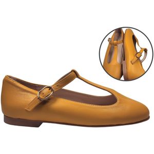 Stravers – Ballerina T-Bandje Mosterdgeel Maat 35 Dames Kleine Maten Ballerina's