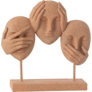 J-Line decoratie Gezicht Zien/Horen/Praten Op Voet - polyresin - terracotta