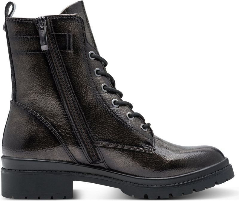 Tamaris - Lace Boot Flat - Enkellaarsje - Grijs - 45 mm Plateauzool