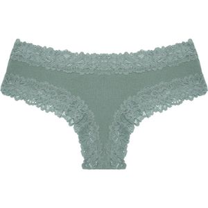 Sexy Dames Slip met Kant - Groen - Onderbroek 95% Katoen - Dames Lingerie / Ondergoed - Brazilian String - Maat L
