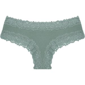 Sexy Dames Slip met Kant - Groen - Onderbroek 95% Katoen - Dames Lingerie / Ondergoed - Brazilian String - Maat S
