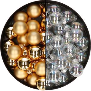 Mini kerstballen - 48x st - transparant parelmoer en goud - 2,5 cm - glas