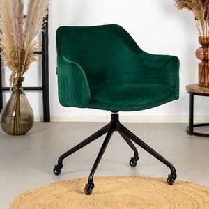 Bronx71® Eetkamerstoel met wieltjes Quinn donkergroen velvet