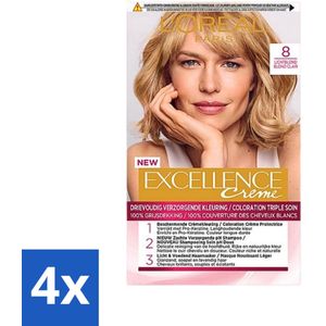 L'Oréal Excellence Crème Permanente Crèmekleuring 8 Lichtblond - Voordeelverpakking - 4 stuks