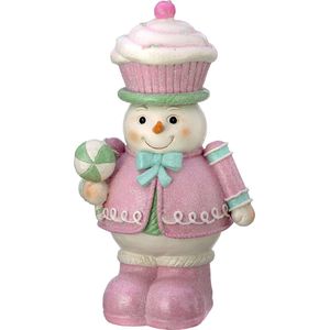 Viv! Christmas Kerstbeeld - Sneeuwpop Notenkraker met Cupcake Hoed - pastel - roze - 31cm