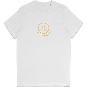 Grappig Heren Dames T Shirt So What? Nou En? - Minimalistische Smiley Print - Wit- XS
