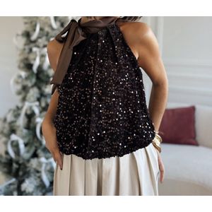 Topje, glitter, donkerbruin, one size