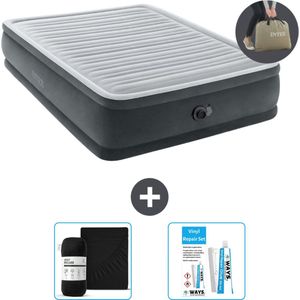 Intex Luchtbed - 2-Persoons - 152 x 203 x 46 cm - Grijs - Inclusief pomp - Hoeslaken en Reparatieset