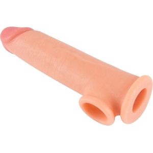 Zacht Kunsthuid Natuurlijke Penis Sleeve Verlenger met Balzak Gat voor Heerlijk Strak Gevoel 19 cm – beigeig