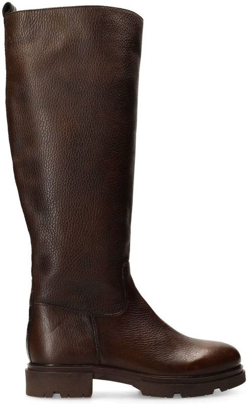 Manfield - Dames - Bruine leren hoge laarzen - Maat 36