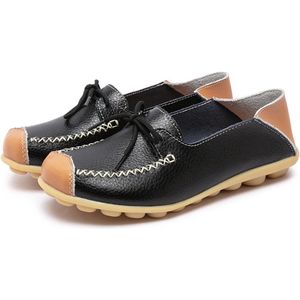 Provento - Lederen Mocassins Vrouwen Casual Loafer Zwarte Platte Boot Schoenen