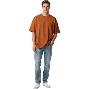 Stiffy Oversized Heren Shirt - Licht Bruin - Katoen - T-shirt - Lang - Zwaar