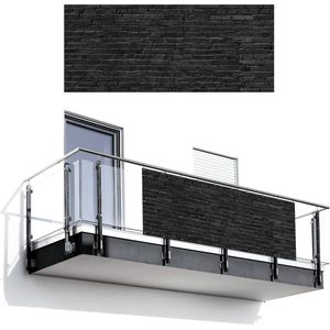 Balkonscherm 300x130 cm - Balkonposter Steenlook - Bakstenen - Grijs - Balkon scherm decoratie - Balkonschermen - Balkondoek zonnescherm