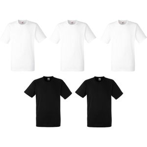 5 Pack Fruit of the Loom Original Heren T-Shirt 100% katoen Ronde hals - Maat M (WIT/ZWART)