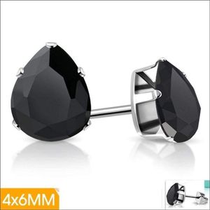 Aramat jewels ® - Druppel oorbellen peervorm zwart zirkonia staal 4mm x 6mm