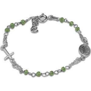 Silventi 910481417 Zilveren Armband - Verstelbare Sluiting - Kruis - Scapulier - Groen - 16+3 cm - Rhodium - Zilver