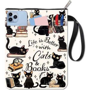 CRASPIRE Black Cat Book Covers Book Patterns Book Cover Book Protector for Paperbacks Washable Fabric Cloth Book Cover with Zipper and Extra Sleeve Pocket for Book Lovers Classmate Gifts