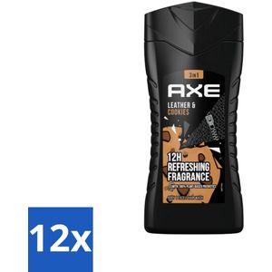 12 x Axe - 3-in-1 Douchegel - Leather & Cookies - 100% Plantaardig - 250 ml - Douchegel - Mannen - Geur - Leer - Koekjes