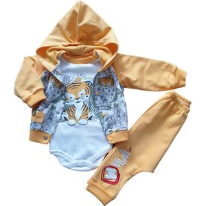 Baby Jongens 3 pce Kledingset - babykleertje - babykleding - Tijger - geel - Maat: 56 - jungle prince