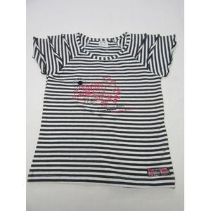 Dirkje , meisje, t-shirt korte mouw , streepje , wit/ grijst , tahiti rose , 110 - 5 jaar